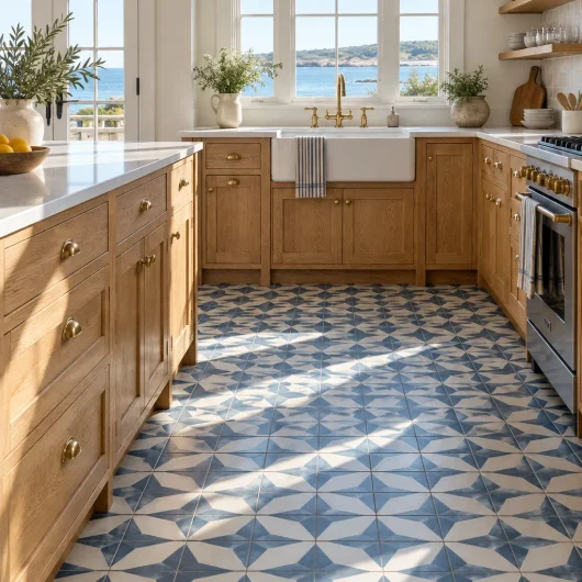 Blue and White Patterned Cement