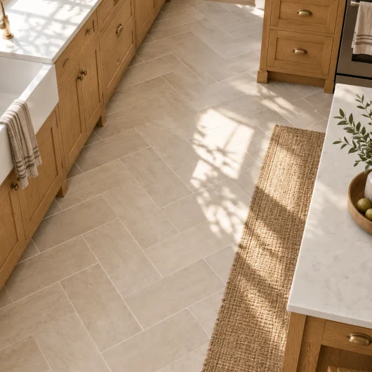 Cream Porcelain Herringbone Tile